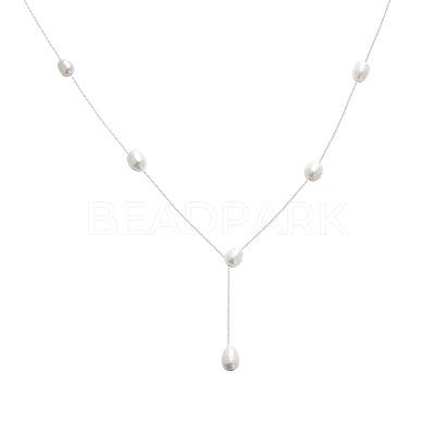 925 Sterling Silver with Natural Freshwater Pearl Potato Link Chain Y Necklaces for Women FS-WG86156-01-1