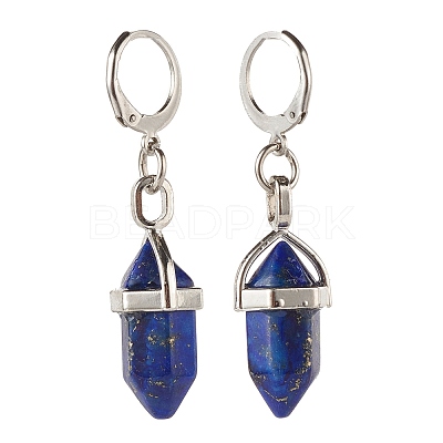 Bullet Natural Mixed Stone Pendant Hoop Earrings for Girl Women EJEW-JE04636-1