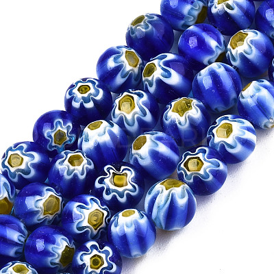 Round Millefiori Glass Beads Strands LK-P001-34-1