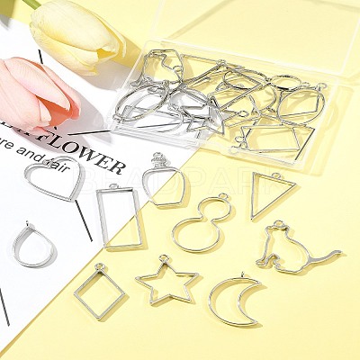 26Pcs 13 Styles Rack Plating Alloy Open Back Bezel Pendants FIND-FS0003-72-1