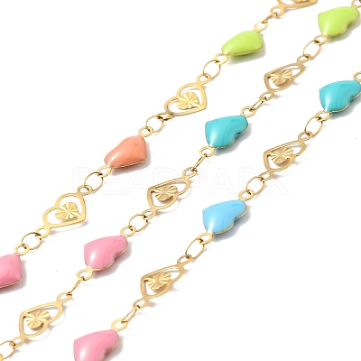 Ion Plating(IP) Stainless Steel Heart Link Chains with Colorful Enamel CHS-C005-01G-1