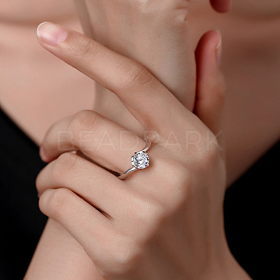 Flat Round Rhodium Plated 925 Sterling Silver Moissanite Finger Rings for Women WG84544-15-1