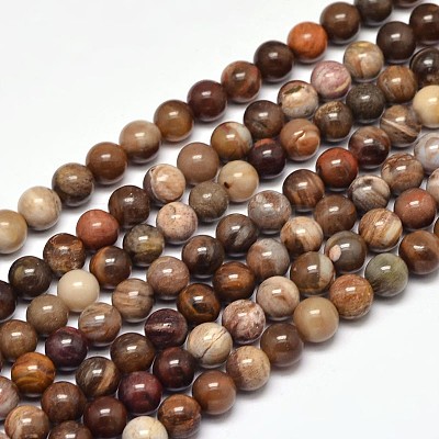 Natural Petrified Wood Round Bead Strands G-F266-08-6mm-1