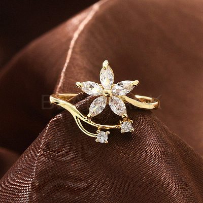 Rack Plating Brass Micro Pave Cubic Zirconia Finger Rings for Women LS-RJEW-M027-01G-01-1