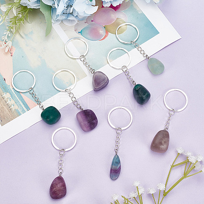 8Pcs Natural Fluorite Pendant Keychain KEYC-PH01494-1