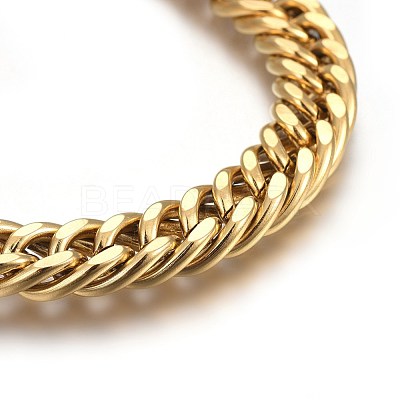 Ion Plating(IP) 304 Stainless Steel Cuban Link Chain Bracelets BJEW-L637-01A-G-1