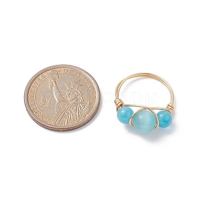 Cat Eye Beaded Finger Ring RJEW-JR00560-01-1