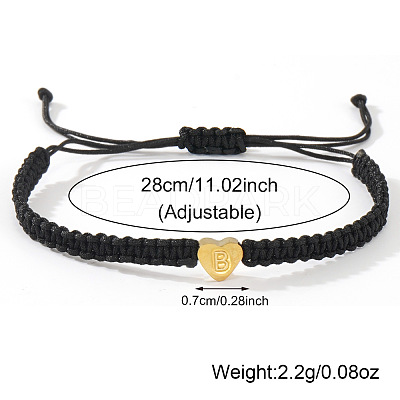 Minimalist nylon braided bracelet with stainless steel gold letter charms for men women students couples AG0106-2-1