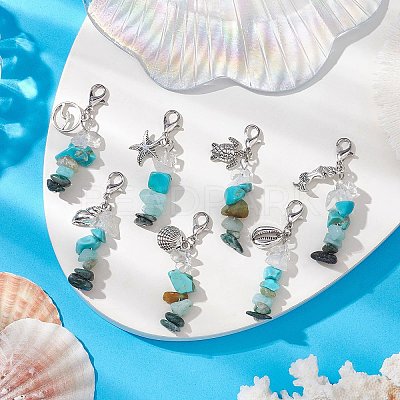 Natural Quartz Crystal & South Africa Jasper Chips Pendant Decoration HJEW-JM02100-01-1