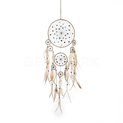 Indian Woven Web/Net with Feather Hanging Ornaments HJEW-G025-08A-1