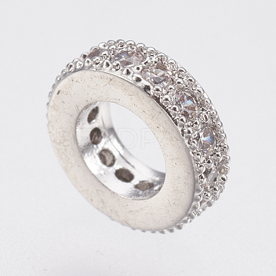 Brass Micro Pave Cubic Zirconia Rondelle European Beads ZIRC-F083-094P-RS-1