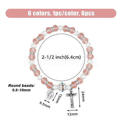 6Pcs 6 Colors Glass & Acrylic Imitation Pearl Beaded Stretch Bracelets Set BJEW-FI0001-37-1
