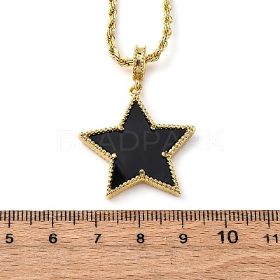 Brass Enamel Star Pendant Necklaces for Women NJEW-K381-09G-01-1