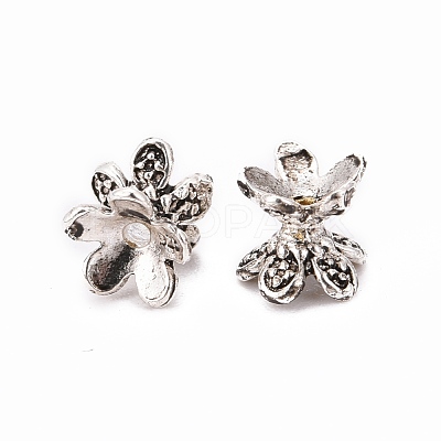 Tibetan Style Double Sided Flower Bead Caps PALLOY-O042-02-1