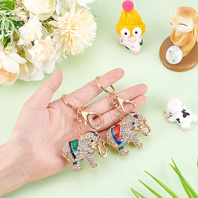 2Pcs 2 Colors Cute Elephant Enamel Rhinestones Pendant Keychain KEYC-WR0001-40-1