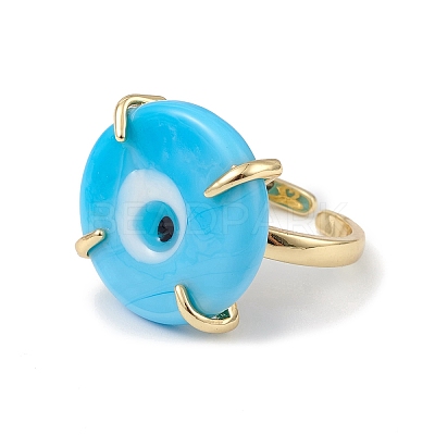 Lampwork Evil Eye Open Cuff Ring RJEW-C051-01G-03-1