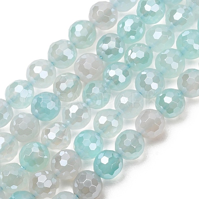 Electroplated Natural Agate Beads Strands G-B191-A07-6mm-14-1