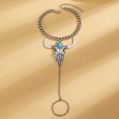 Alloy and Synthetic Turquoise Ring Bracelets for Women FS-WG192DC-02-1