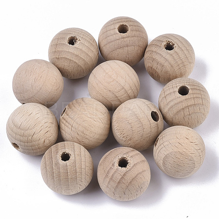 Undyed Natural Beech Wood Beads X-WOOD-T020-01C-1