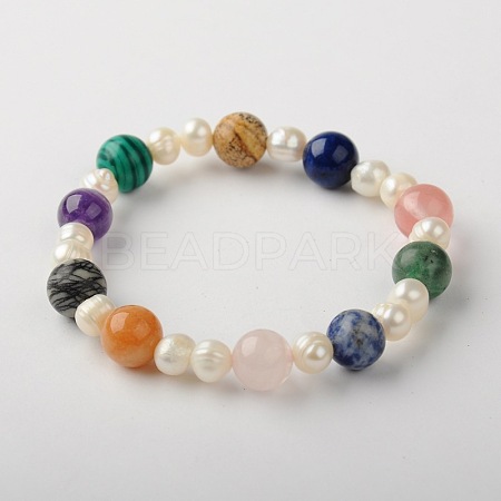 Gemstone Beads Stretch Bracelets BJEW-JB01275-06-1