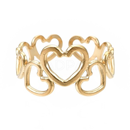 304 Stainless Steel Heart Open Cuff Ring RJEW-T023-57G-1