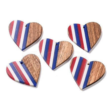 Independence Day Opaque Striped Resin & Walnut Wood Pendants RESI-U010-02T-1