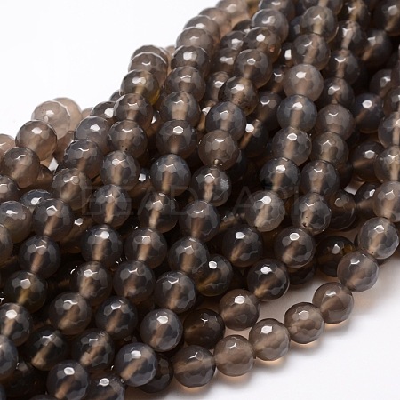Dyed Natural Agate Faceted Round Beads Strands G-E320B-10mm-01-1