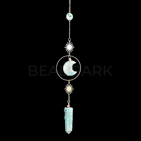 Natural Amazonite Moon & Bullet Window Hanging Suncatchers DJEW-PW0009-035I-1