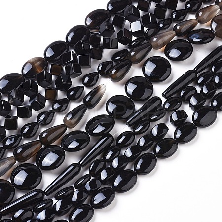 Natural Black Agate Beads Strands G-F591-02-1