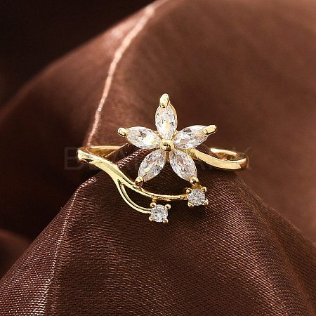 Rack Plating Brass Micro Pave Cubic Zirconia Finger Rings for Women LS-RJEW-M027-01G-01-1