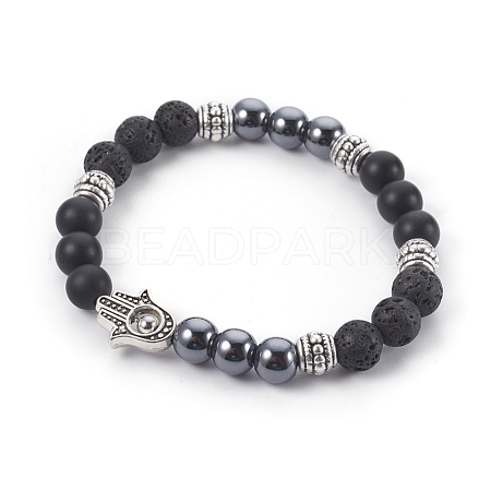 Natural Lava Rock and Black Agate(Dyed) Stretch Bracelets BJEW-JB04006-04-1