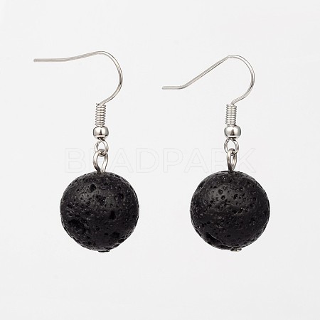 Natural Lava Rock Gemstone Round Dangle Earrings EJEW-JE01688-1