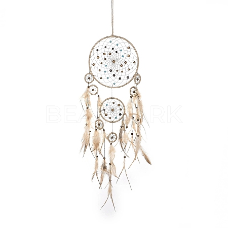 Indian Woven Web/Net with Feather Hanging Ornaments HJEW-G025-08A-1