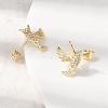 Hummingbird Brass Micro Pave Clear Cubic Zirconia Stud Earrings EJEW-L311-02G-3