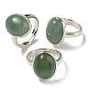 Natural Green Aventurine Oval Adjustable Rings RJEW-K371-07S-20-1