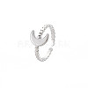 304 Stainless Steel Moon Open Cuff Ring for Women RJEW-S405-224P-3