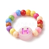 Colorful Flat Round with Letter Acrylic Finger Ring with Round Beads for Women RJEW-JR00427-5