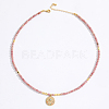 Stainless Steel Evil Eye Pendant Faceted Round Natural Rhodonite Beaded Necklaces for Women Ion Plating(IP) JF6983-7-1