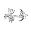 Anti-Tarnish Clear Cubic Zirconia Heart Moon Cuff Ring RJEW-Q814-08P-1