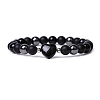 Natural Obsidian Heart Beaded Stretch Bracelet PW-WG70241-01-1