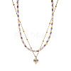 304 Stainless Steel Heart Pendant White Faux Pearl and Natural Amethyst Faceted Round Beaded Double Layer Necklaces for Women JN5423-1-5