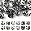 24Pcs 6 Styles Printed Round Silicone Focal Beads SIL-YW0001-78C-1