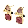 Ion Plating(IP) Natural Amethyst and Natural Rhodonite Stud Earring Findings EJEW-U014-01C-1