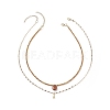 2Pcs 2 Style Natural Red Jasper Teardrop & Brass Initial Letter A Pendants Necklaces Set NJEW-JN04045-1