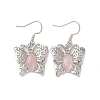 Natural Rose Quartz Butterfly Dangle Earrings for Women EJEW-E283-01P-04-1