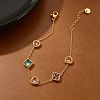 304 Stainless Steel Pave Colorful Cubic Zirconia Rhombus Heart Link Bracelets for Women WG7C819-01-3