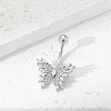 Brass Pave Clear Cubic Zirconia Curved Barbell Butterfly Belly Rings LS-AJEW-L099-01A-P-1