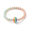 Stripe Resin Rondelle Beads Stretch Bracelets for Parent and Kid BJEW-JB06635-3