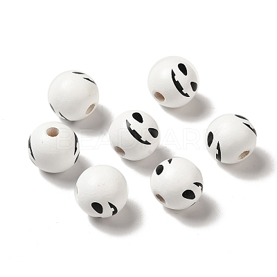 Printed Round Wood European Beads WOOD-M006-02-1