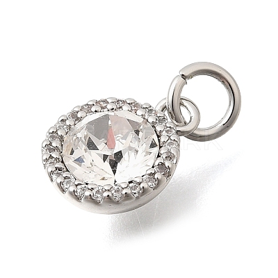 Brass Micro Pave Clear Cubic Zirconia and Glass Pendants KK-N289-05P-1